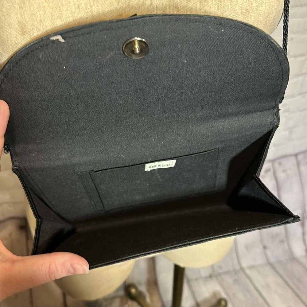 Vintage Black silk‎ evening bag with long strap